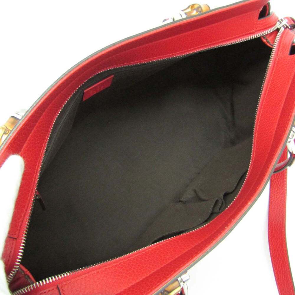 GUCCI Red Leather Bamboo Shoulder Bag - Picture 4 of 16